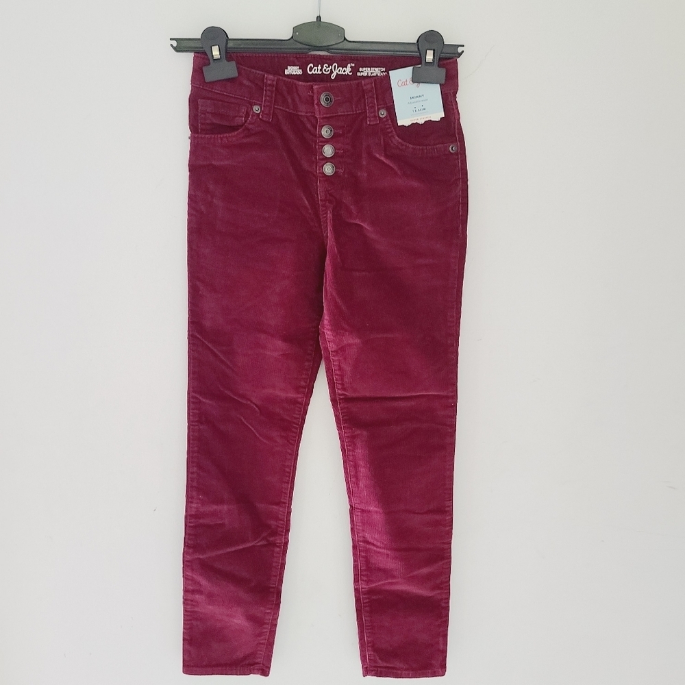 NWT CAT & JACK skinny super strech burgundy corduroy pants